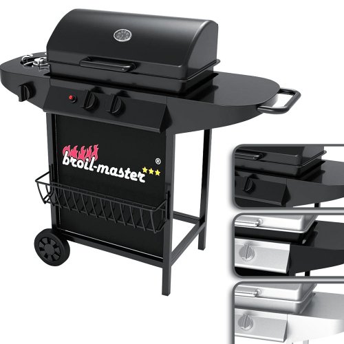 Broil-master® - Barbecue à gaz - BBQG02EU - couleur noir/argenté - 2 feux - 2 roues - adapté pour France et Belgique - 104 x 94,5 x 51 cm - DIVERSES COULEURS AU CHOIX