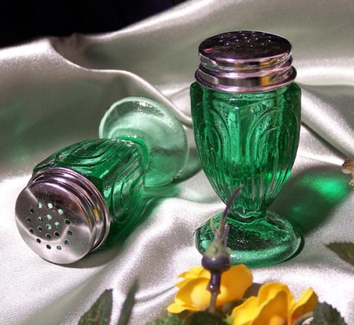 Green Glass Salt & Pepper Set