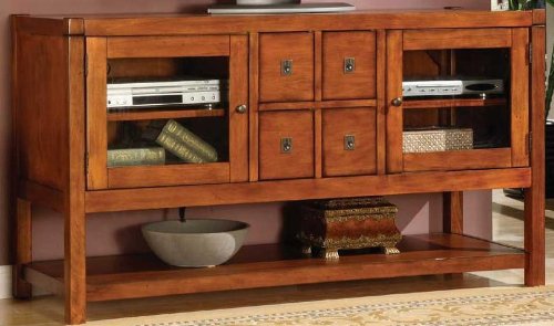 Arcadia TV Console in Pecan Finish w Glass Door Fronts On Sale