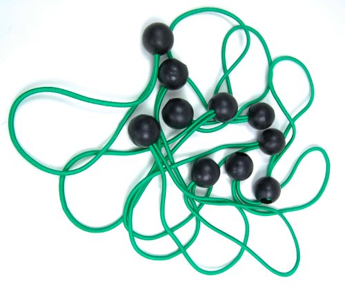 8 Inch 'Bungee Ball' Elastic Cords - Green - Set of 10