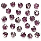 Czech Cathedral Glass Beads 6mm Amethyst Purple/Silver Ends (25)