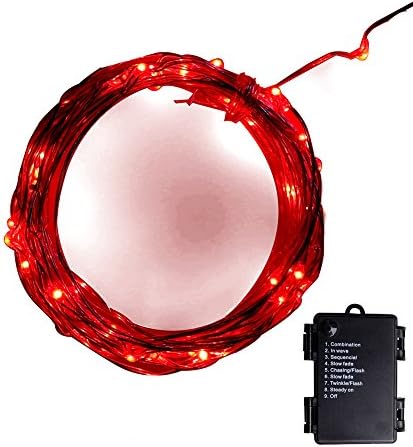 Pansdore 30 Micro LED String Lights.8 Modes with Waterproof Battery box.10.8Ft Long Silver Ultra Thin Copper Wire - Indoor /Outdoor Lights- Perfect to Festival, Birthday party, Wedding, Holiday (Red)