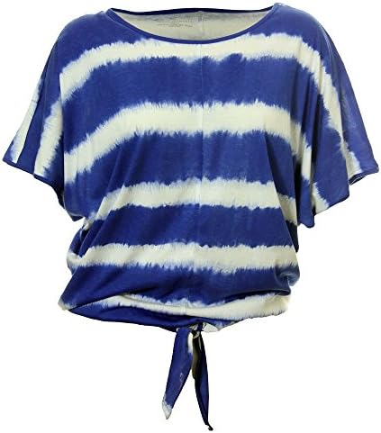 Elementz Women's Plus Short Dolman Sleeve Tie Front Tie Dye Shirt (1x, Cobalt / White)