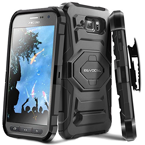 EvocelÂ® Galaxy S6 Active Case - Dual Layer [New Generation] Rugged Holster Case with Kickstand and Belt Swivel Clip For Samsung Galaxy S6 Active G890 (2015 Release) - Retail Packaging, Black