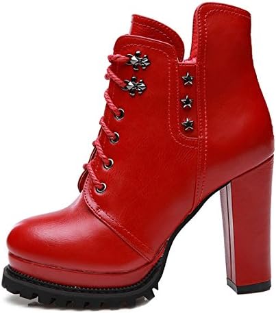 Women's High Heel Shoes Platform Formal Party Ankle Boots Red Leather Shoes EU34