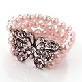 Pearl & Crystal Butterfly Fashion Bracelet  Pink & Burnt Gold