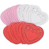 100 Mini Valentine Heart Doilies in pink, white & red!