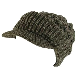 Chunky Cable Knit Skull Newsboy Hat Cap Multi- Gray Olive