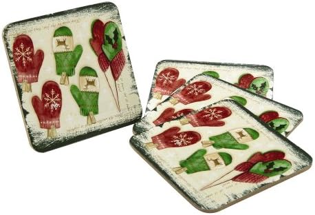 Square 4-inch Cork Coasters, Set of 4 (Holiday Mittens)