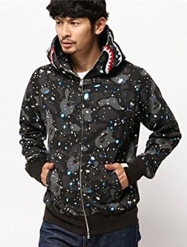 Tide brand shark hoodies Harajuku Reflective sport Sweatshirts Men's Autumn camouflage Fleece Baseball Jacket (XL)