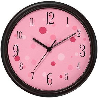 Lightweight Black Plastic Framed Numbered Pink Polka Dot Wall Clock, 10"