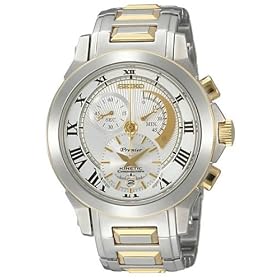 Seiko Mens 2 Tone Premier Kinetic Chronograph Watch Model SNL042P1 by Seiko