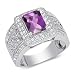Jewelry : Majestic 2.00 carats total weight Radiant Cut Checker Board Amethyst & White CZ Size 8 Gemstone Ring in Sterling Silver