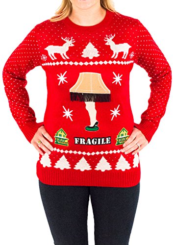 Women's A Christmas Story Leg Lamp House Ugly Christmas Sweater Red