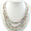 EXP Handmade Mutlistrand Irridescent Shell & Silver Beaded Necklace