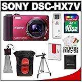 Sony Cyber-Shot DSC-HX7V Digital Camera (Red) with 3D Sweep Panorama + 16GB ....