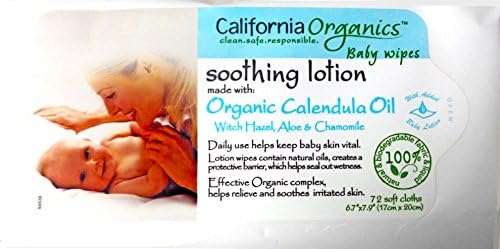 California Organics Soothing Lotion Baby Wipes 72 ct .Made with 100 % Natural and Organic Calendula Oil,Witch Hazel,Aloe &amp; Chamomile with Added Baby Lotion