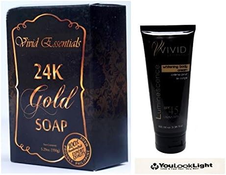 1 Vivid Essentials 24k Gold Extreme Whitening Soap (150g)+ Whitening Body Cream Bleaching Cream w/ SPF 45 100g
