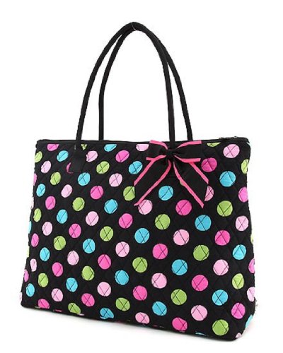 Belvah Extra Large Quilted Polka Dots Tote Handbag