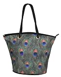 Peacock Tote Handbag Polyester with Woven Canvas strap