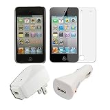 SKQUE Apple Ipod Touch 4th Generation Items Include: Rubberized Hard Crystal Case + Anti-Glare Screen Protector + USB Wall Charger Adapter and Car Charger Adapter for Ipod Touch 4th Generation 8GB/16GB/32GB/64GB(NEWEST MODEL)