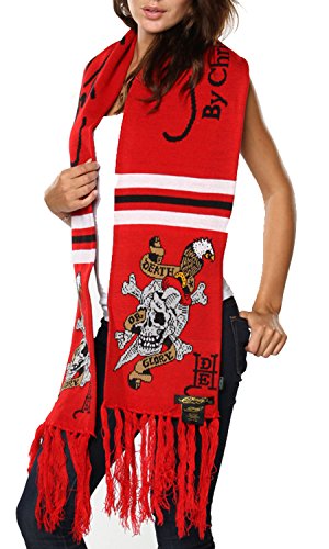 Ed Hardy Skull and Sword Rectangle Knit Scarf - Red