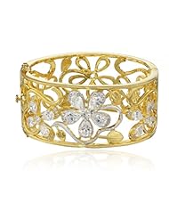 CZ by Kenneth Jay Lane 10 cttw Openwork Floral Vine Bangle Bracelet, 2.7"