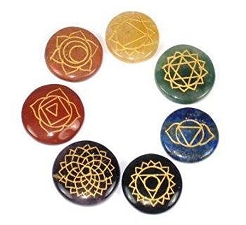 Healing Crystals India - 7 Polished, Engraved Stones to Balance Chakras Holistic Health Care Products