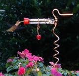 Copper Flower Pot Hummingbird Feeder with Decorative Red Marble