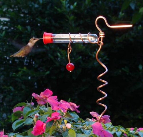 Copper Flower Pot Hummingbird Red Marble