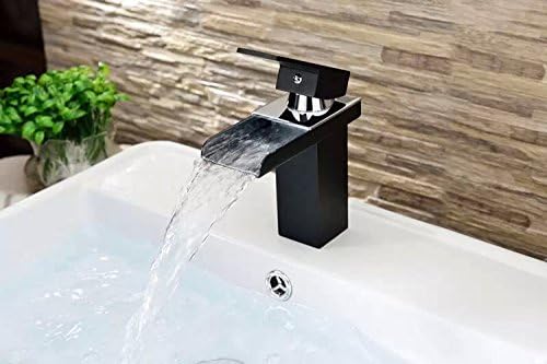 LifestylllTM Generic Faucet Copper Single Hole Lavatory Faucet Lavatory Basin-Wide Hot and cold Mixer Faucets Black White Waterfall Faucet , Black (Piping) #L4661