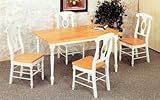 7pc White & Natural Dining Table & Napoleon Solid Wood Chairs Set