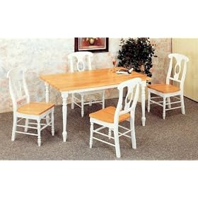 7pc White and Natural Dining Table and Napoleon Solid Wood Chairs Set by visiondecor Furniture