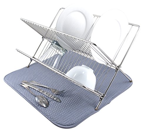 Envision Home Microfiber Dish Drying Mat, 16 by 18-Inch, Gray