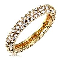 Gold Over Sterling Silver 3-Row Cubic Zirconia CZ Eternity Band Ring - Women's Engagement Wedding Band Ring Size 7