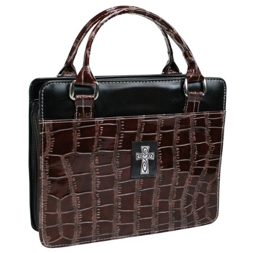 Purse with Silver Cross Crock Embossed Large Brown Bible Cover