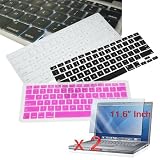 Premium Silicone Keyboard Cover (Black/Clear/Pink) and 2 Packs of Clear Screen Protector for Apple MacBook Air 11.6-Inch Laptop