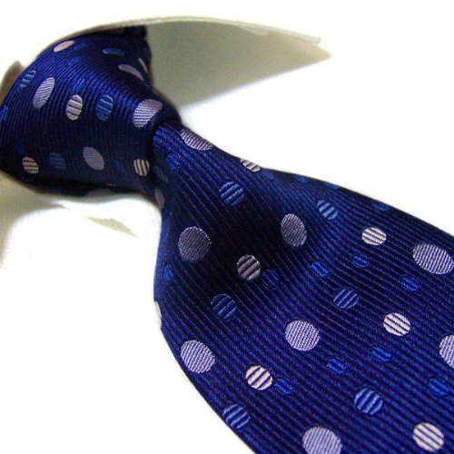 Towergem 100% Silk Navy Blue with Dots Woven Tie For men Necktie