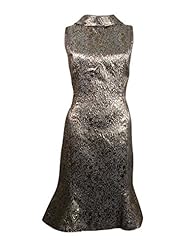 Sleeveless Flared-Skirt Acetate/Metallic/Polyester  Dress