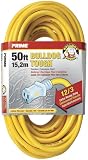 Prime Wire & Cable LT511830 50-Foot 12/3 SJTOW Bulldog Tough Extension Cord with PrimeLight Indicator Light,Yellow