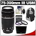 Canon EF 75-300mm f/4-5.6 III USM Zoom Lens with Backpack + 3 UV/FLD/CPL Filters + Hood + Cleaning Kit for EOS 60D, 7D, 5D Mark II III, Rebel T3, T3i, T4i Digital SLR Cameras