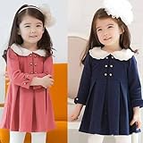 子供襟付ワンピース　キッズ襟付ワンピース　2色ワンピース長袖 100cm 110cm 120cm 130cm 140cm pink,140