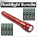 Maglite SP2203H Mini Mag 2AA LED Flashlight Red Bundle With 4 AA Batteries