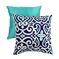 Pillow Perfect Decorative Damask Square Toss Pillow, Blue/White