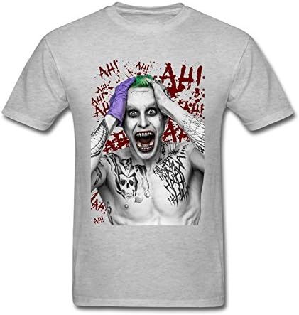 LKABGNT Mens Printed The Joker Suicide Squad Tee Shirt Crew Neck Grey M