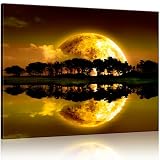FULL MOON RISING 100x75cm (nt-039) - Feng Shui Bild auf Leinwand - Art Deko Fotokunst Kunstdruck - Alle unsere Bilder sind auf Keilrahmen aufgezogen: fertig zum Aufhängen - VERSANDKOSTENFREI