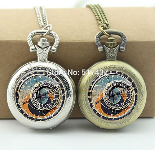 Pretty Lee Astronomical Clock Pocket Watch Memory Locket Necklace Vintage Pocket Watch Necklace