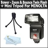 Zoom & Bounce Flash For MINOLTA DIMAGE MAXXUM 5D 7D A200 A1 A2 Z1 Z2 Z3 Z6 7 7I 7HI 5 3XI 7XI 400SI G400 G500 G600 G700 Includes Mounting Bracket + Free Mini Tripod