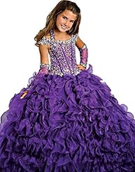 Girls  Floor Length Lace Crystal Halter Organza  Ball Gown Pageant Dress 