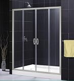 DreamLine VISIONS 56-60 Frosted Glass Shower Door & AMAZON Base Kit - 60 x 72 Shower Door with 30 x 60 Right Drain BaseBrushed Nickel Finish Hardware; Clear Glass; Left Hand Drain Base